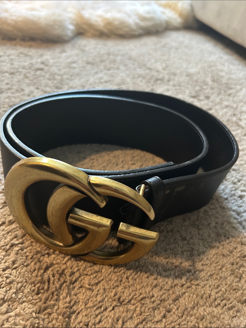 Gucci Black Leather Belt with Gold Double G Heart Buckle